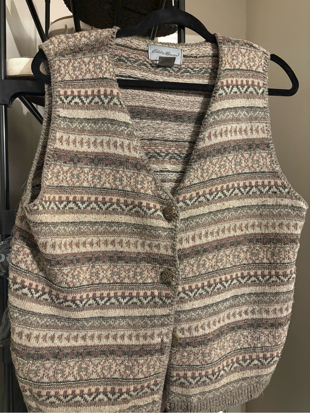 Eddie Bauer Striped Knit Sweater Vest in Cream, Taupe & Muted Rose